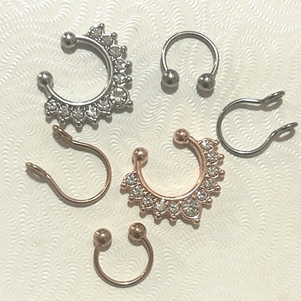 Fake Septum Piercing lot Silver and Gold Nose Rings Set